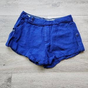Esley Royal Blue Linen Shorts Womens Size Small Folded Cuffed Buttons Pockets